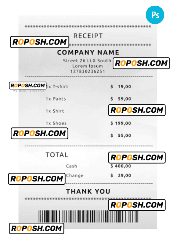 COMPANY payment receipt PSD template