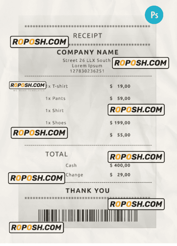 COMPANY payment receipt PSD template