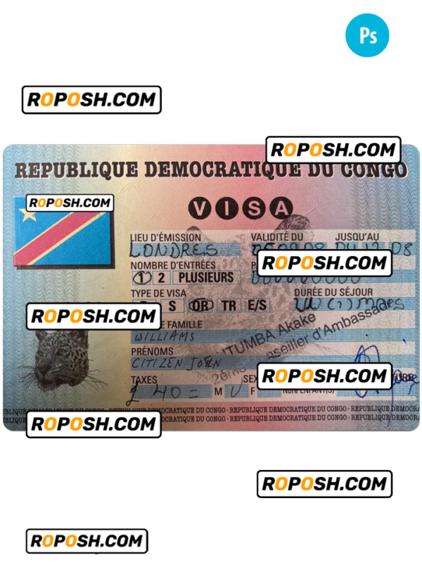CONGO entry visa PSD template, completely editable, with fonts