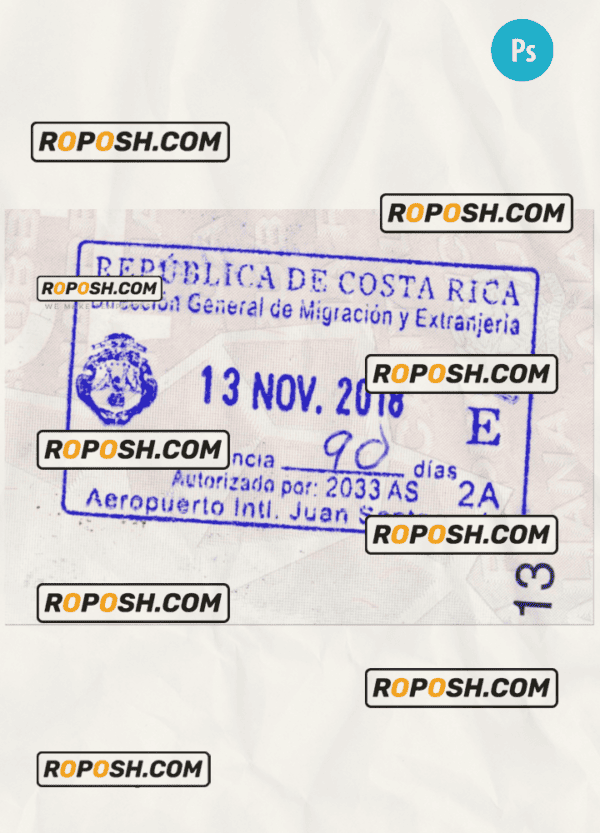 COSTA RICA visa stamp PSD template