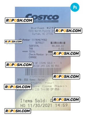 COSTCO payment receipt PSD template