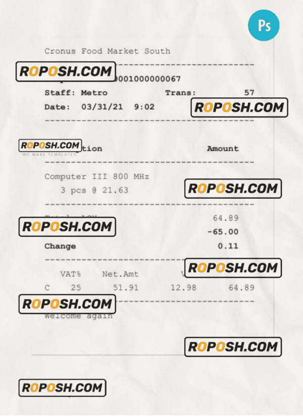 CRONUS FOOD MARKET receipt PSD template
