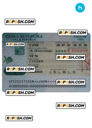 CZECH REPUBLIC entrance visa PSD template, with fonts