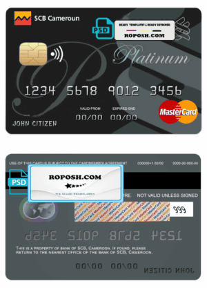 Cameroon SCB bank mastercard credit card template in PSD format, fully editable