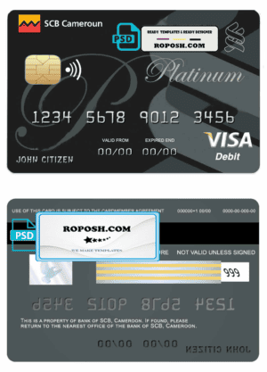 Cameroon SCB bank visa credit card template in PSD format, fully editable