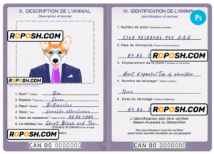 Canada dog (animal, pet) passport PSD template, fully editable
