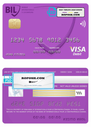 Canada Internationale pour le Centrafrique bank visa card template in PSD format, fully editable