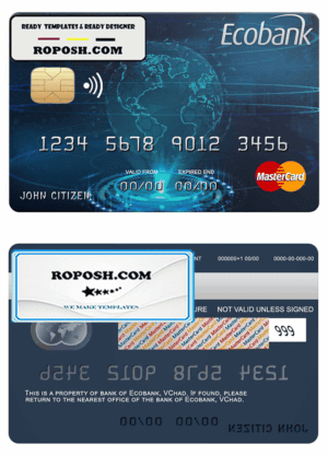 Chad Ecobank mastercard credit card template in PSD format, fully editable
