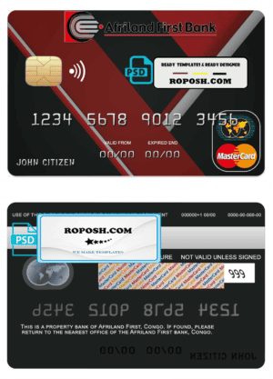 Congo Afriland First bank mastercard credit card template in PSD format, fully editable