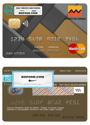 Congo Credit bank mastercard credit card template in PSD format, fully editable
