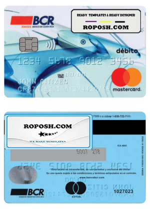 Costa Rica The Bank of Costa Rica bank mastercard debit card template in PSD format, version 2