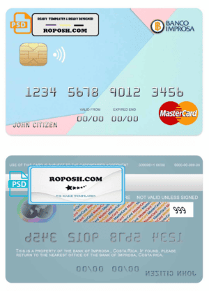 Costa Rica Improsa bank mastercard credit card template in PSD format, fully editable