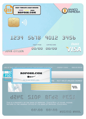Costa Rica Improsa bank visa credit card template in PSD format, fully editable