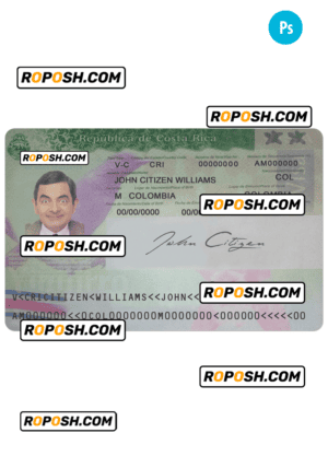 Costa Rica visa PSD template, completely editable, with fonts