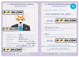 Cuba dog (animal, pet) passport PSD template, completely editable