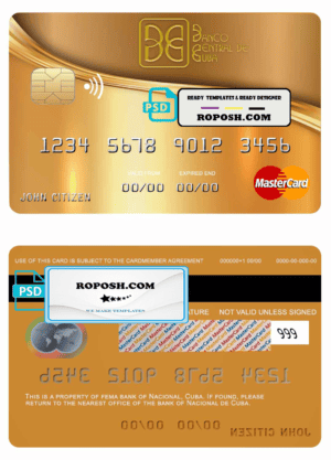 Cuba Nacional bank mastercard credit card template in PSD format, fully editable