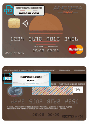 Cyprus Ancoria bank mastercard template in PSD format, fully editable