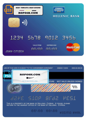 Cyprus Hellenic bank mastercard credit card template in PSD format, fully editable