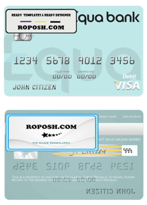 Czech Equa Bank visa debit card template in PSD format