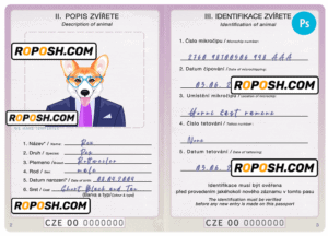 Czech Republic dog (animal, pet) passport PSD template, completely editable