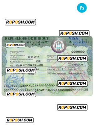 DJIBOUTI travel visa PSD template, fully editable
