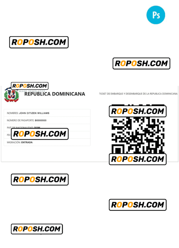 DOMINICAN REPUBLIC electronic visa PSD template, fully editable