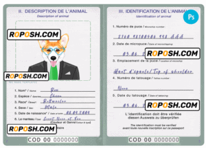 Democratic Republic of the Congo dog (animal, pet) passport PSD template, fully editable