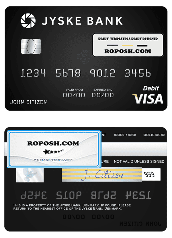 Denmark Jyske Bank visa debit card template in PSD format