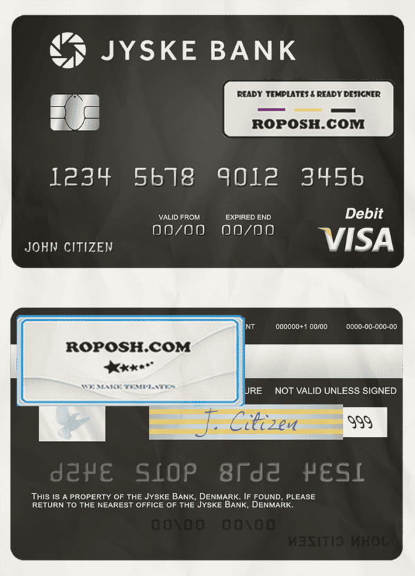 Denmark Jyske Bank visa debit card template in PSD format