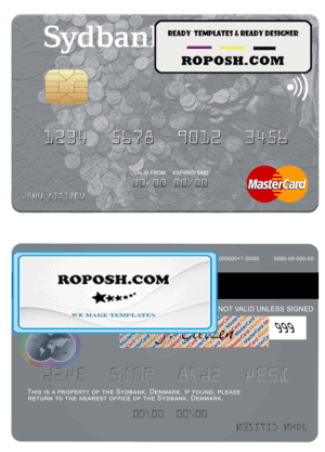 Denmark Sydbank mastercard template in PSD format