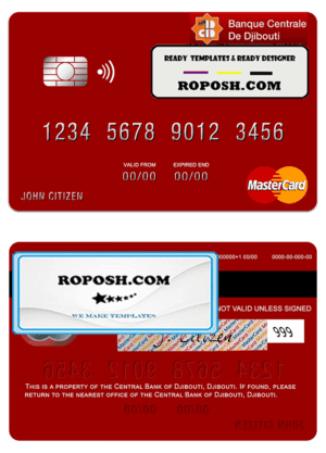 Djibouti Central Bank of Djibouti mastercard template in PSD format