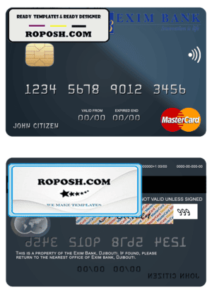 Djibouti Exim Bank mastercard template in PSD format