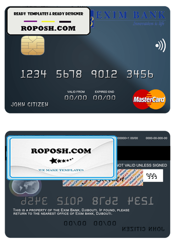 Djibouti Exim Bank mastercard template in PSD format