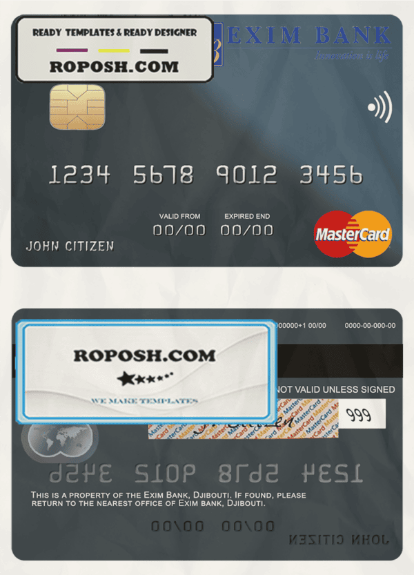 Djibouti Exim Bank mastercard template in PSD format
