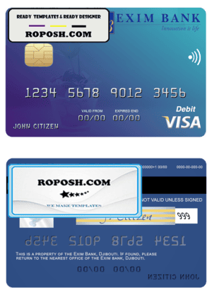 Djibouti Exim Bank visa debit card template in PSD format