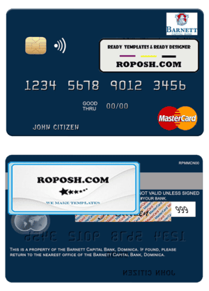 Dominica Barnett Capital Bank mastercard template in PSD format