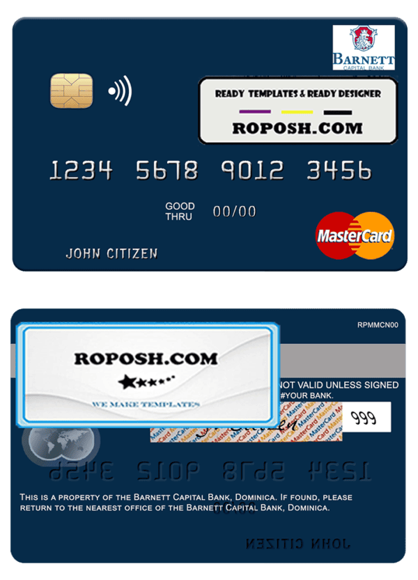 Dominica Barnett Capital Bank mastercard template in PSD format