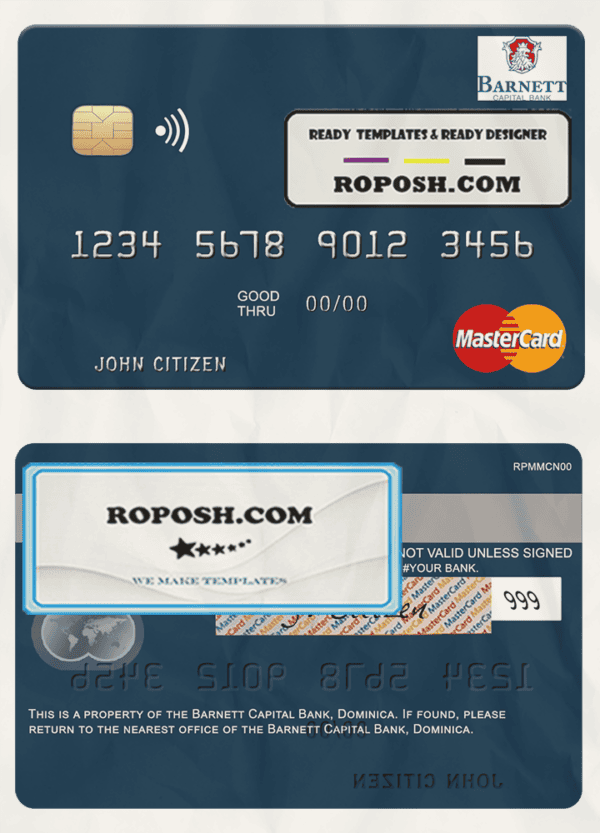 Dominica Barnett Capital Bank mastercard template in PSD format