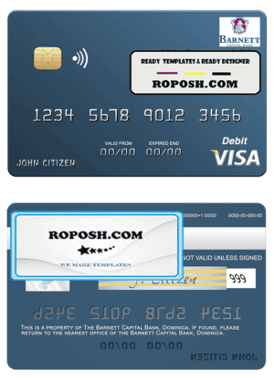 Dominica Barnett Capital Bank visa debit card template in PSD format