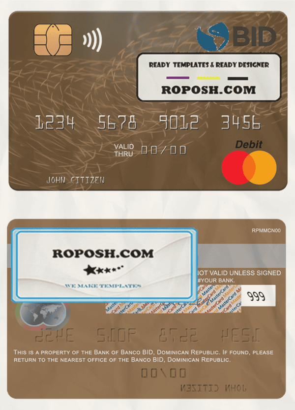 Dominican Republic Banco BID mastercard template in PSD format