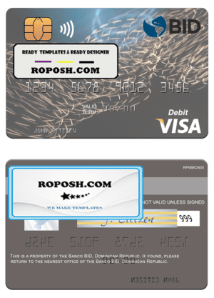 Dominican Republic Banco BID visa debit card template in PSD format