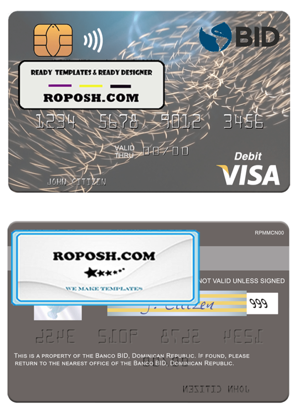 Dominican Republic Banco BID visa debit card template in PSD format
