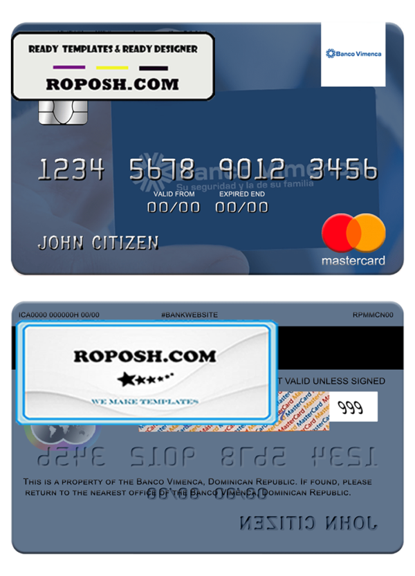 Dominican Republic Banco Vimecan mastercard mastercard template in PSD format