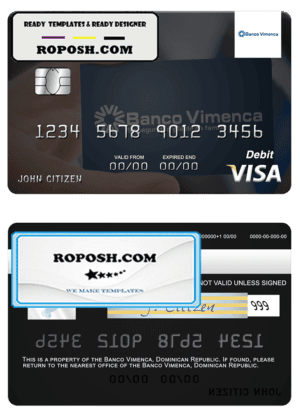Dominican Republic Banco Vimecan visa debit card template in PSD format