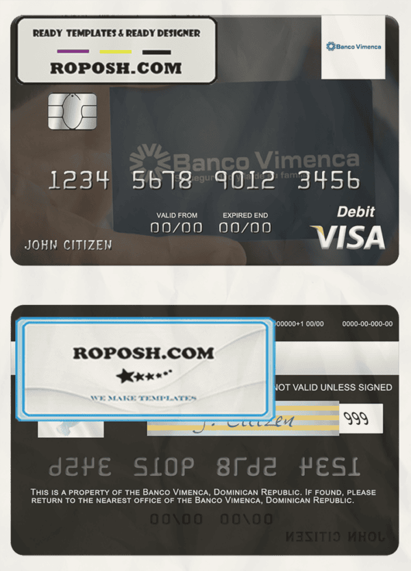 Dominican Republic Banco Vimecan visa debit card template in PSD format
