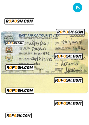 EAST AFRICA tourist visa PSD template, completely editable, with fonts