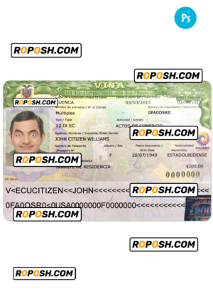 ECUADOR entry visa PSD template, with fonts