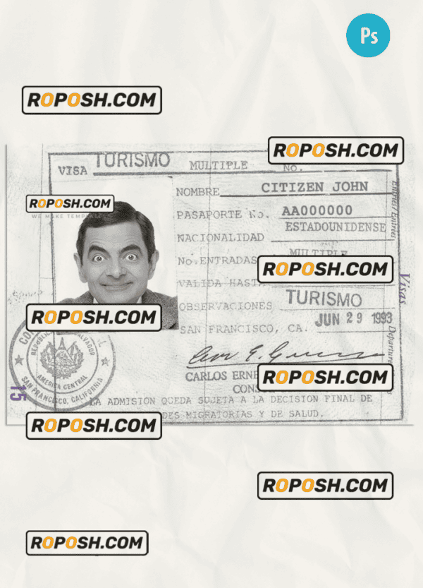 EL SALVADOR travel visa PSD template, fully editable