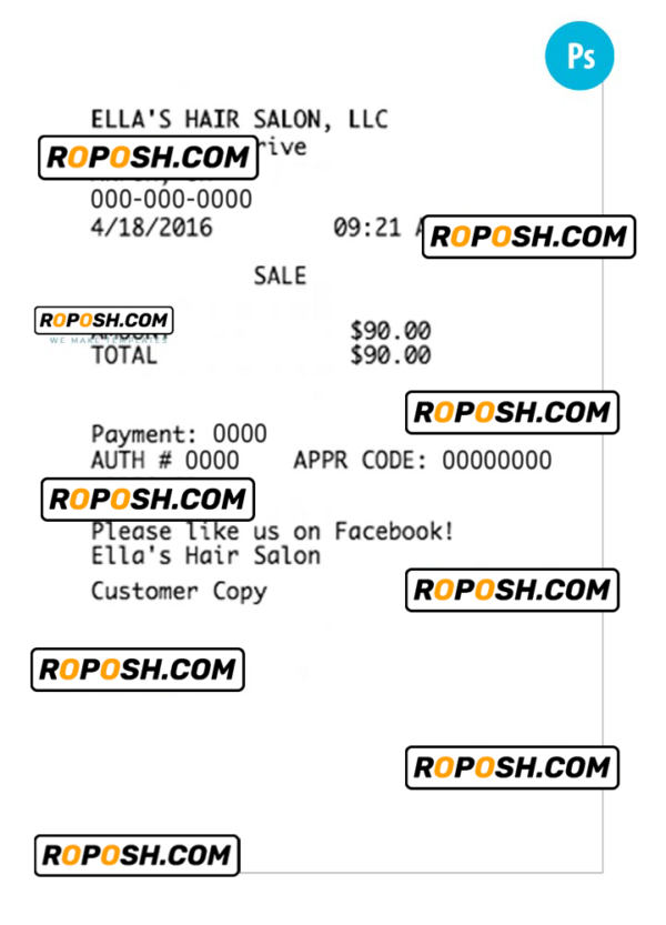 ELLA’S HAIR SALON LLC payment receipt PSD template