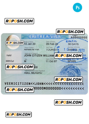 ERITREA entry visa PSD template, with fonts